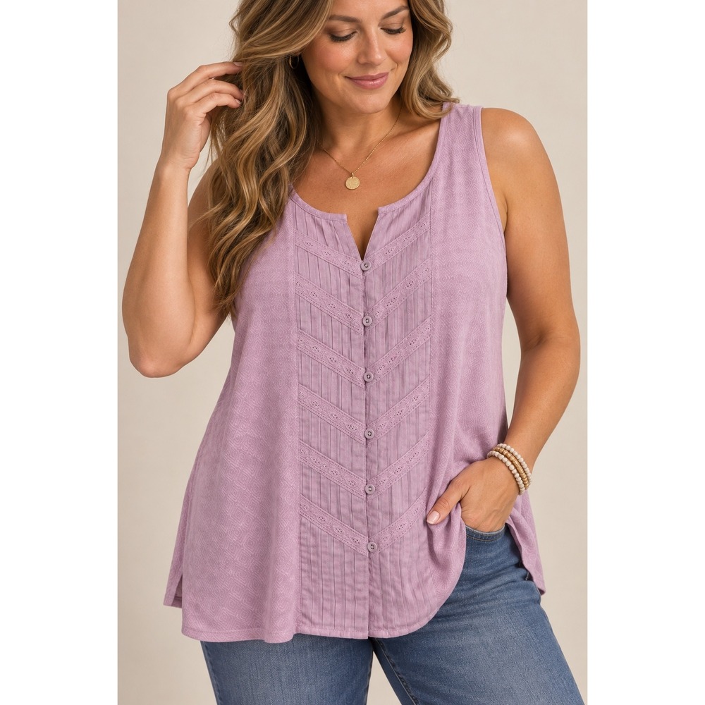 Soft Surroundings Orchid Pink Diamond Jacquard Embroidered Tank Top Medium